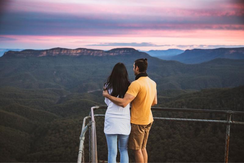 looking over the escarpment at sunset